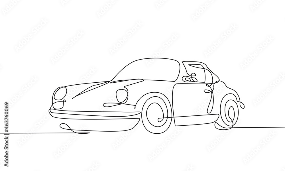 Car Continuous Line Art Drawing. Modern Auto One Line Illustration. Transport One Line Concept for Travel Poster, Print, Banner, Social Media, Web. Classic Automobile. Vector EPS 10