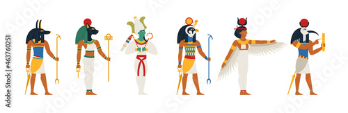 Set of ancient Egyptian gods in flat vector illustration style isolated