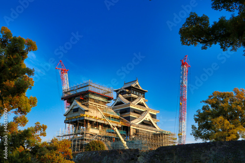 Kumamoto Castle during reconstruction work after the Kumamoto earthquake