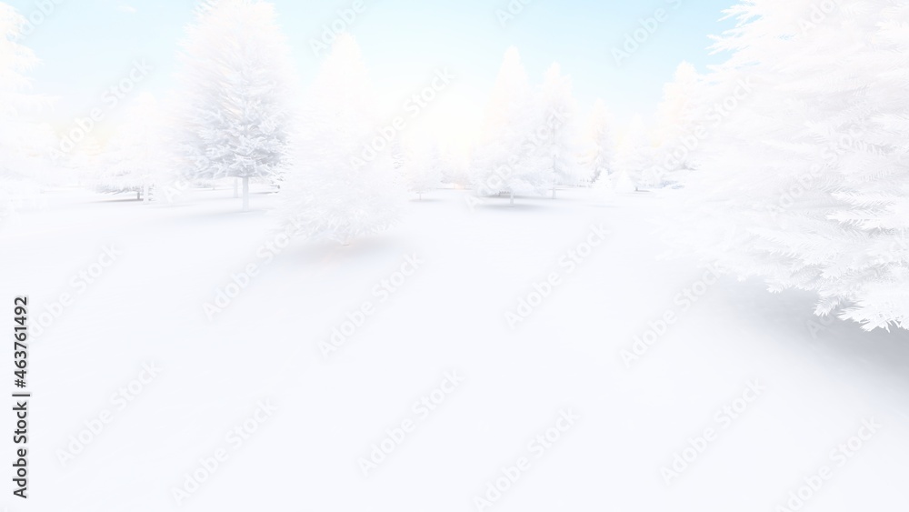 Winter background snowy fir forest 3d rendering