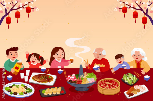 Family having CNY reunion dinner