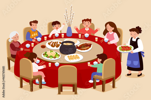 Family having CNY reunion dinner