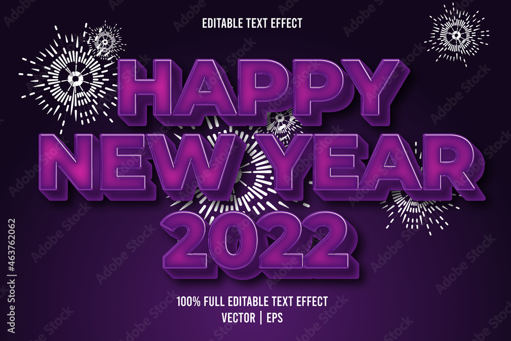 Fototapeta premium Happy new year 2022 editable text effect retro style