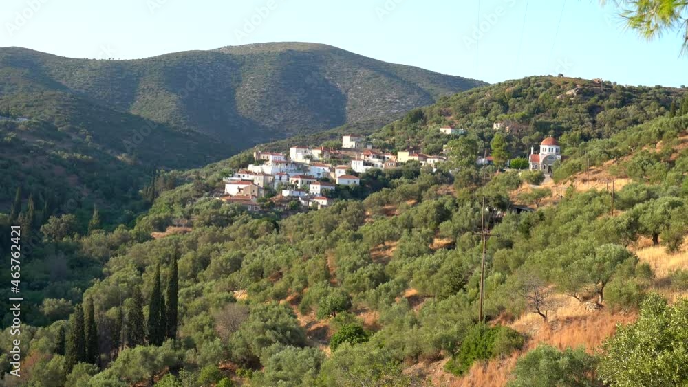 Peloponnese village in side of a hill surrounded by nature landscape Peloponnese village in side of a hill surrounded by nature landscape