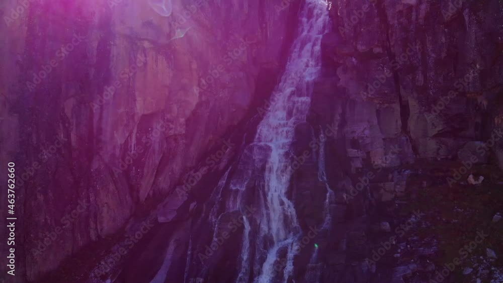 Aerial View Of A Waterfall At The Rugged Canyon In High Tauern National Park In Austria. Aerial View Of A Waterfall At The Rugged Canyon In High Tauern National Park In Austria.