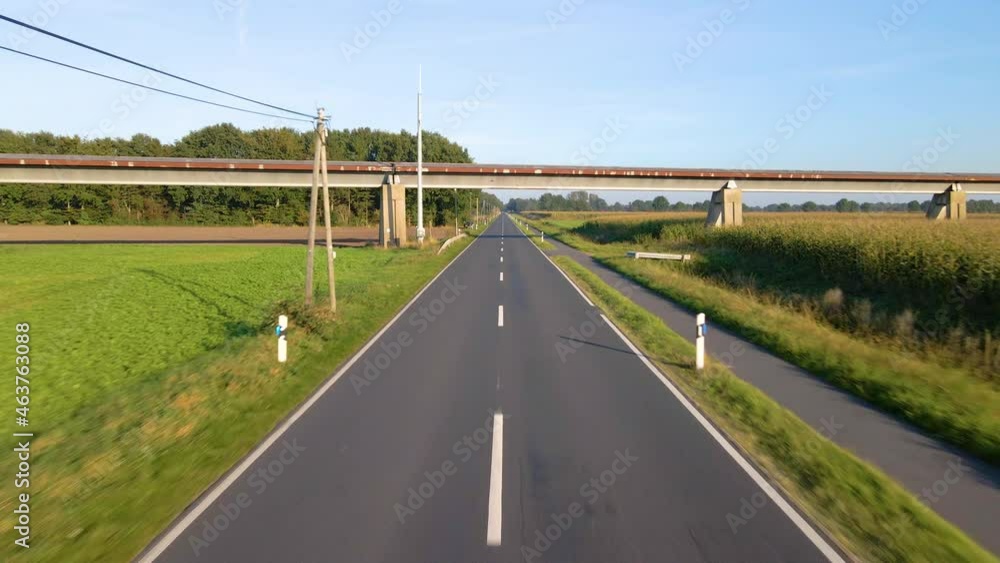 Emsland Testing Site For Transrapid Maglev Trains In Lathen, Germany - drone shot Emsland Testing Site For Transrapid Maglev Trains In Lathen, Germany - drone shot