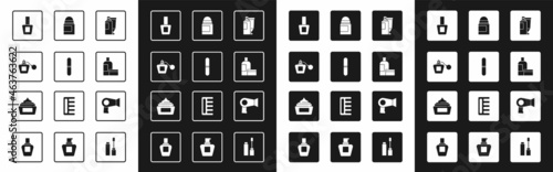 Set Cream or lotion cosmetic tube, Nail file, Perfume, polish bottle, Antiperspirant deodorant roll, Hair dryer and icon. Vector