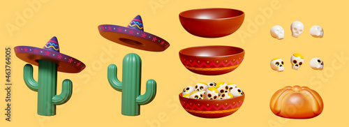 3d Dia de Muertos elements set