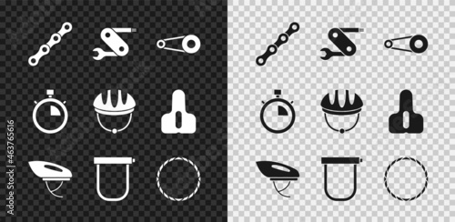Set Bicycle chain, Swiss army knife, with gear, helmet, lock, wheel, Stopwatch and icon. Vector