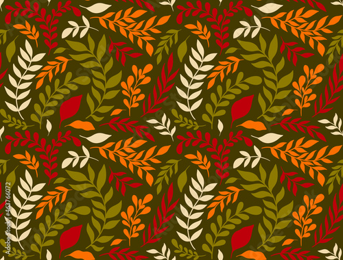 Seamless pattern silhouette plant branch.Ornament design abstract botanical element background.