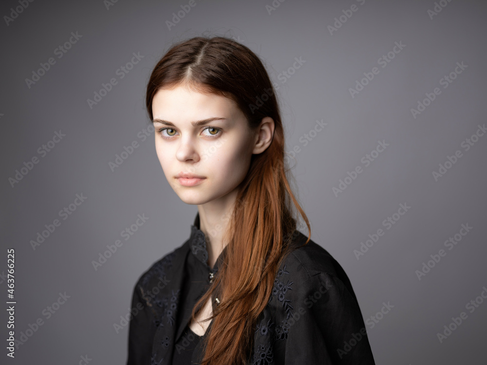 pretty red-haired woman attractive look studio posing fashion pretty red-haired woman attractive look studio posing fashion