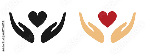 Hands with heart logo. Set of illustrations