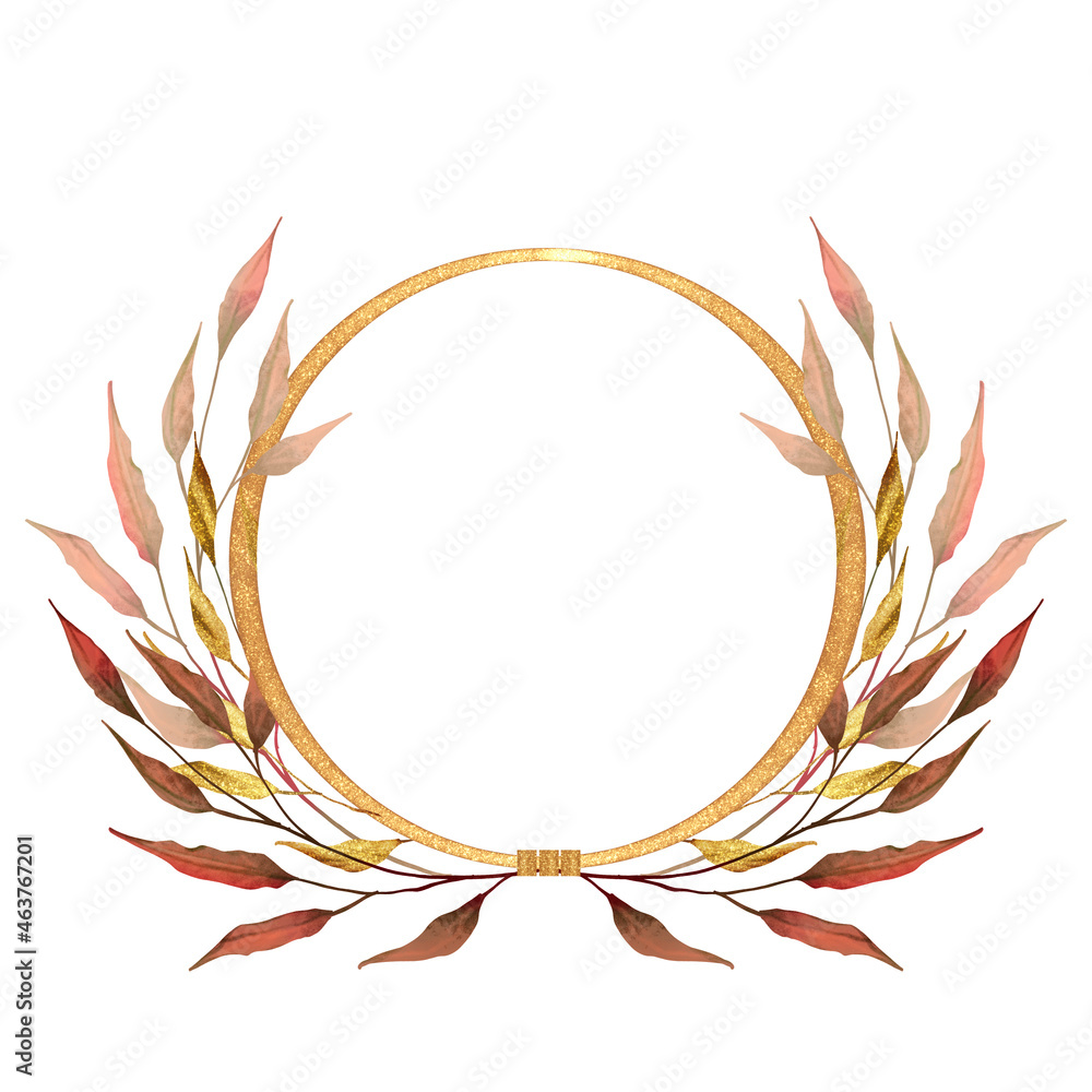 Red and gold leaves frame isolated on white Red and gold leaves frame isolated on white