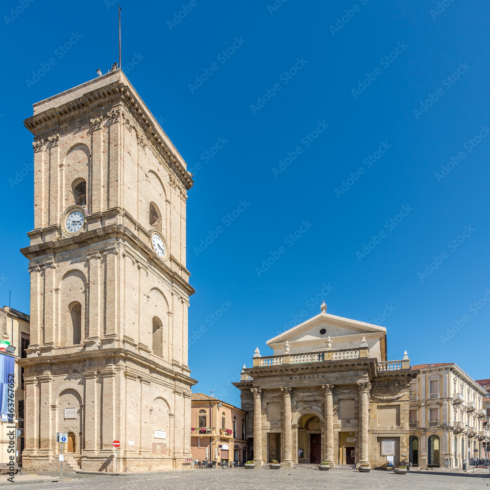 View at the Bell tower and Basilica of Santa Maria del Ponte in Lanciano, Italy