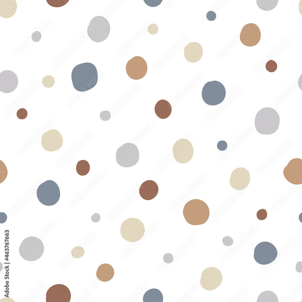 Geometric seamless pattern. Polka dot background. Brown and grey dots on white background. Trendy texture for print, textile. fabric