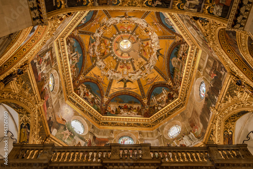 View at the Dome decoration in Basilica of Santa Casa (Holy House) in Loreto, Italy photo