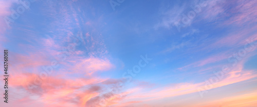 Fotografie Glowing sky at dusk on a fall evening. Banner, panoramic.