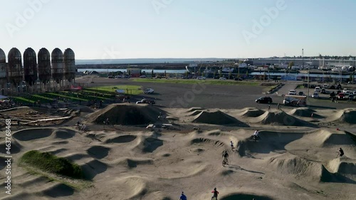 Biking At The Waterfront Pump Track Near Whatcom Creek In Bellingham, Washington. static photo