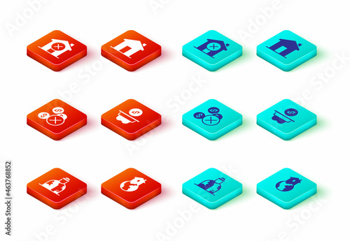 Set Homeless, Shelter for homeless, No money, Donation, Real estate and house icon. Vector