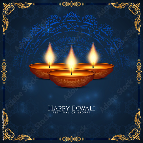 Happy Diwali festival greeting decorative blue background
