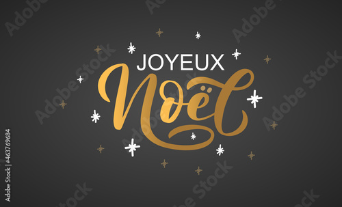 Hand sketched Merry Christmas in French card, badge, icon typography. Lettering Merry Christmas in French for Christmas, New Year greeting card, invitation template, banner, poster. Vector EPS10