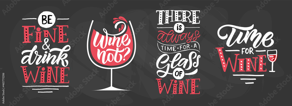 Time for wine. Wine lettering. Modern calligraphy wine quote. Hand sketched inspirational quote. Poster, banner, postcard, card lettering typography template for restaurant, wine shop, cafe, bar