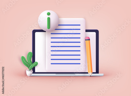 Info center, customer online communication. Guides, FAQ, support metaphors. 3D Web Vector Illustrations.