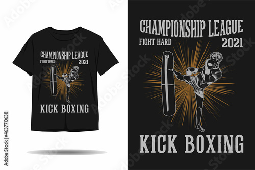 Championship league fight hard kick boxing silhouette t shirt design photo