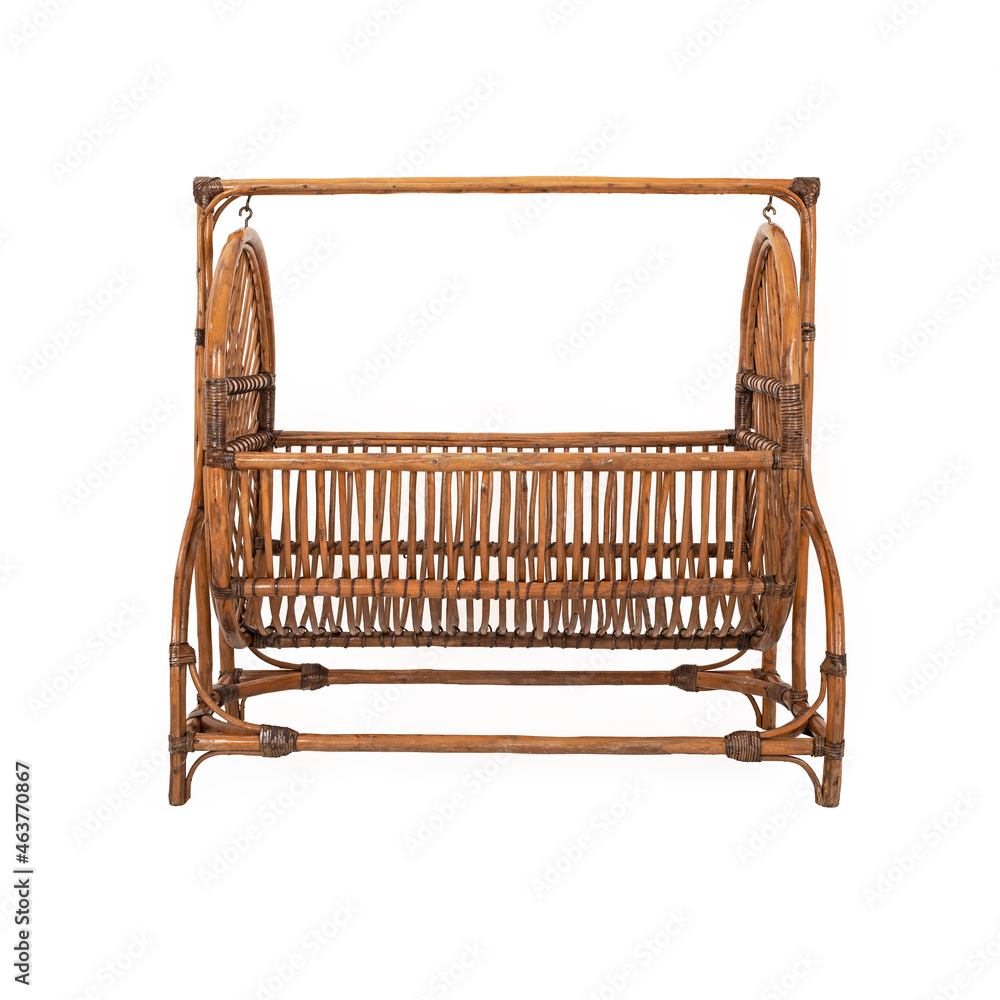 Antique Bamboo Cradle on white background Antique Bamboo Cradle on white background