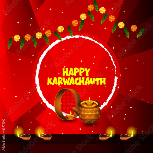 Happy Karwachauth Festival Greeting Card Design  photo