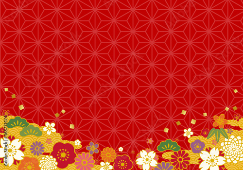 和柄の花の背景のベクターイラスト(お正月)