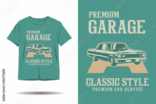 Premium garage classic style premium car service silhouette t shirt design