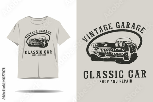 Vintage garage classic car shop and repair silhouette t shirt design