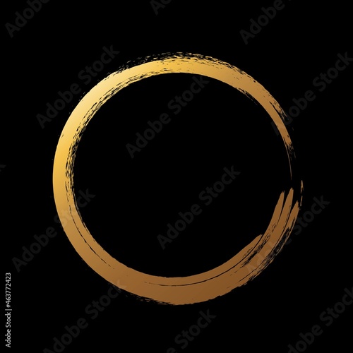 Golden circle. Round form, frame. Shiny foil Enso zen symbol.