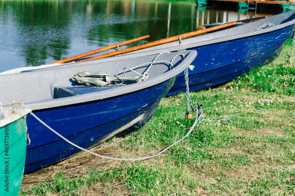 Old boats on a lake, beauty world. Retro style. Old boats on a lake, beauty world. Retro style.