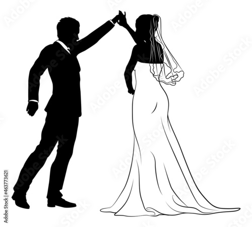 Bride And Groom Couple Wedding Dress Silhouettes