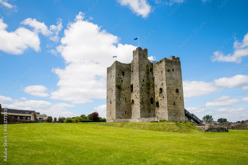 A panoramic view of Trim castle in County Meath on the River Boyne, Ireland. It is the largest Anglo-Norman Castle in Ireland A panoramic view of Trim castle in County Meath on the River Boyne, Ireland. It is the largest Anglo-Norman Castle in Ireland