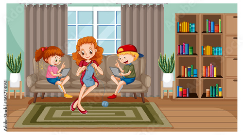Children learning from home on electronic device