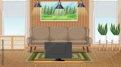 Living room interior scene with furniture and living room decoration