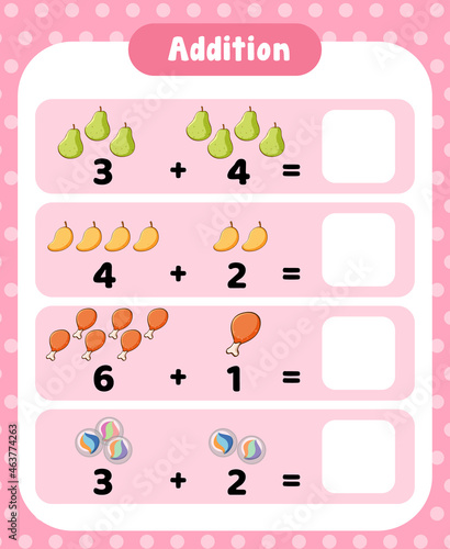 Preschool addition math worksheet template