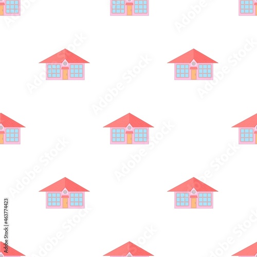 Pink cottage with big windows pattern seamless background texture repeat wallpaper geometric vector