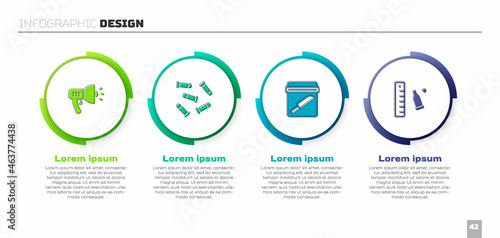Set Police megaphone, Bullet, Evidence bag with knife and casing ruler. Business infographic template. Vector