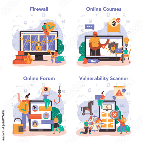 Cyber or web security online service or platform set. Digital data