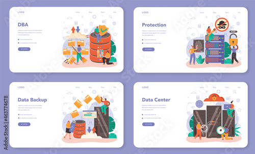 Data base administrator web banner or landing page set. Manager