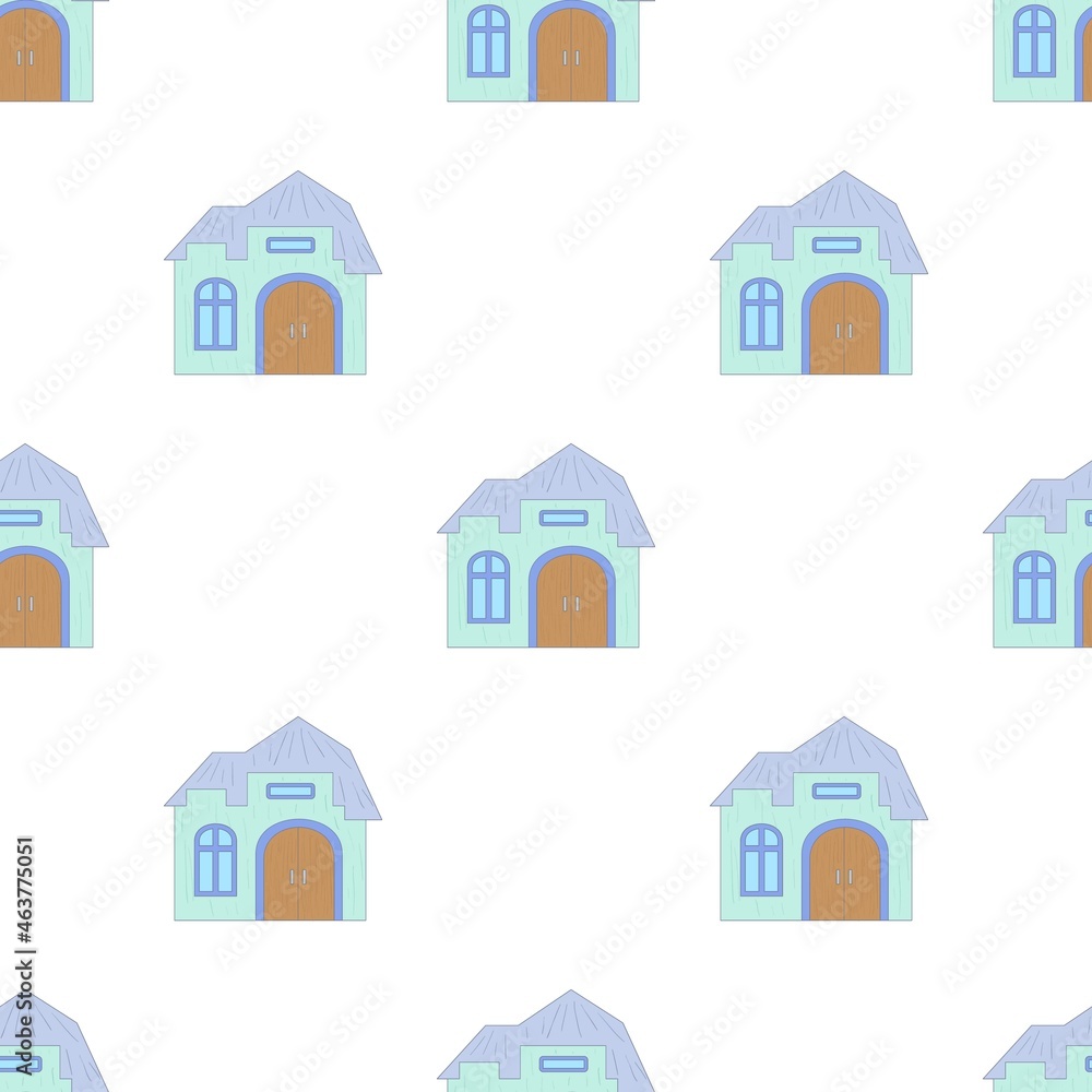 Light blue cottage with an arched door pattern seamless background texture repeat wallpaper geometric vector