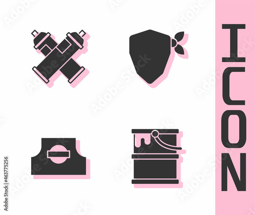 Set Paint bucket, spray can, Spray nozzle cap and Vandal icon. Vector