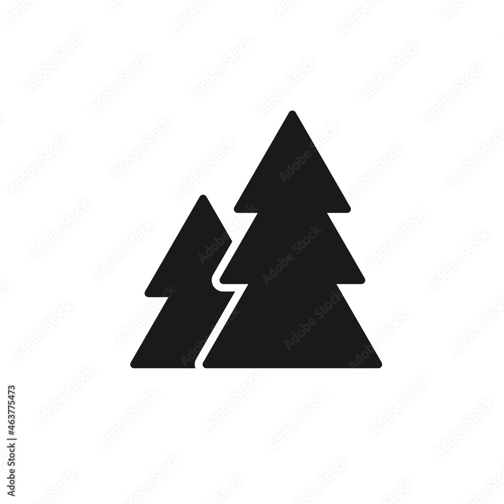 Black isolated icon of fir tree on white background. Silhouette of christmas tree. Flat design. Black isolated icon of fir tree on white background. Silhouette of christmas tree. Flat design.