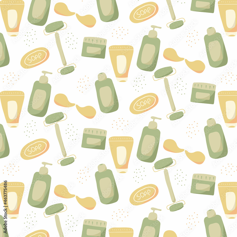 Hand-drawn seamless pattern with cosmetics. Hand-drawn seamless pattern with cosmetics.