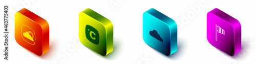 Set Isometric Weather forecast, Celsius, Cloud and Cone windsock wind vane icon. Vector