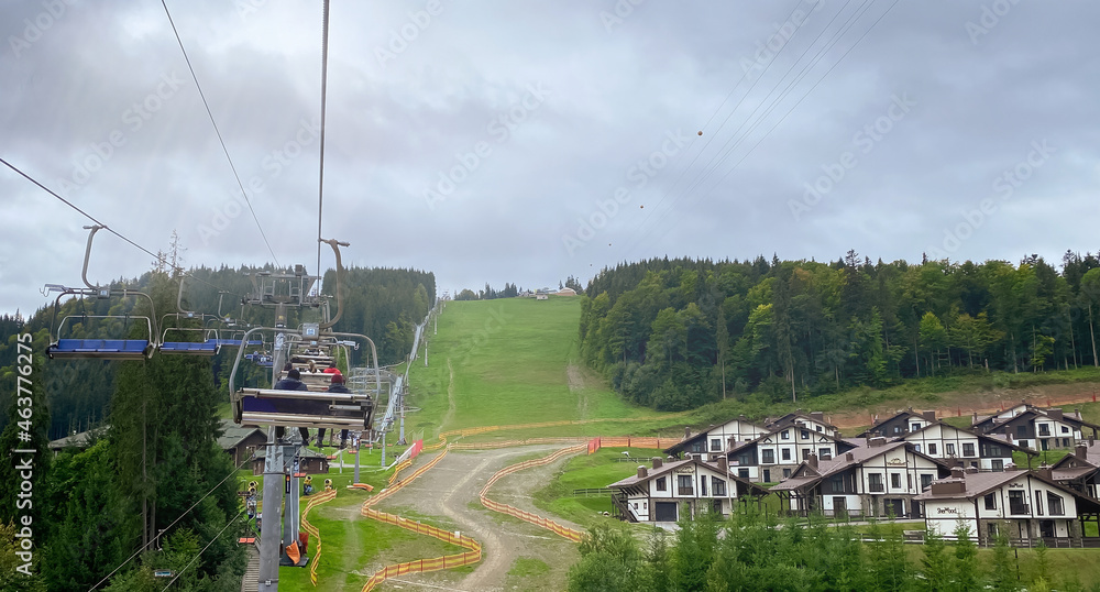 Lift in the off-season at a ski resort. Active recreation and sports concept Lift in the off-season at a ski resort. Active recreation and sports concept